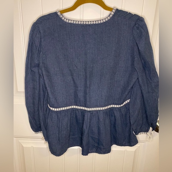 Zara trafaluc denim/blue blouse with floral embroidery - Picture 6 of 8